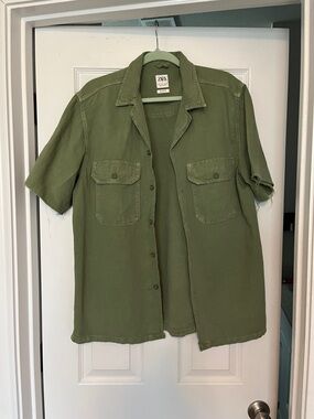 ZARA Olive Green Short Sleeve Utility Shirt